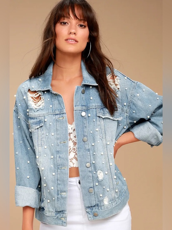 Free People Jackets & Blazers - Free People Lazy Sunday Denim Jacket Pearl Distressed
